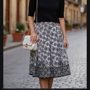 White House Black Market Black and White Midi Skirt